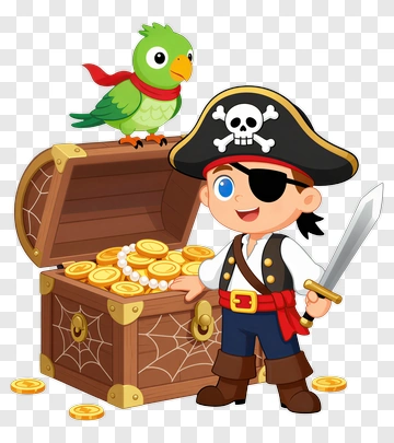 Pirate With Parrot And Treasure Chest PNG