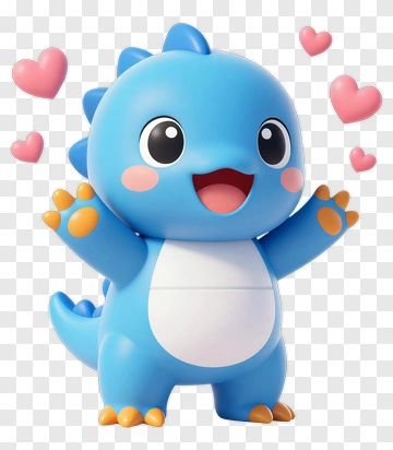 Cute Blue Dinosaur With Hearts PNG