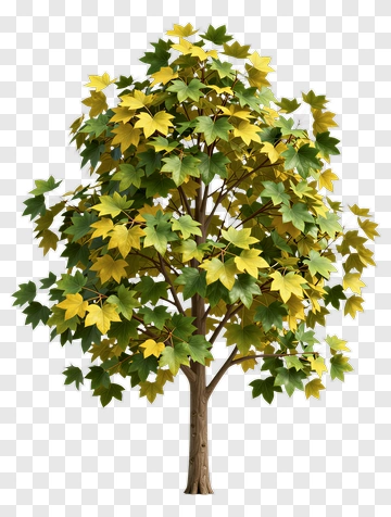 Autumn Maple Tree With Green And Yellow Leaves PNG