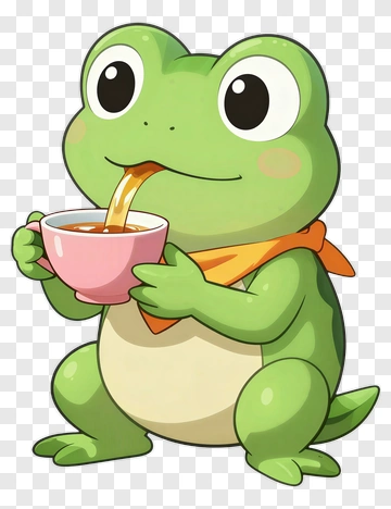 Cute Frog Drinking Tea PNG