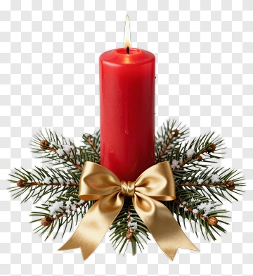 Red Candle With Gold Ribbon And Evergreen PNG