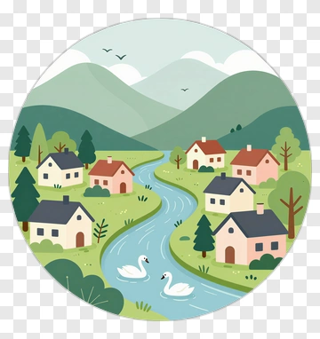 Village By The River With Swans PNG