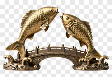 Golden Fish Crossing Bridge Sculpture PNG