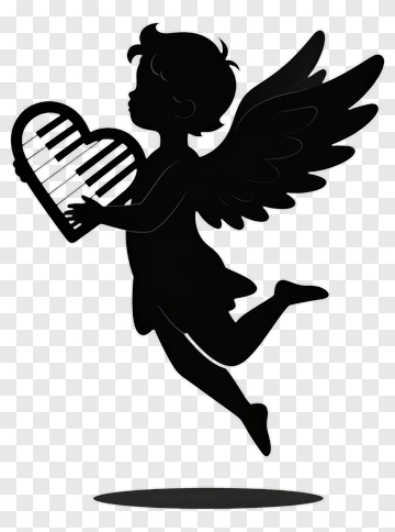 Silhouette Angel Holding Heart Piano PNG