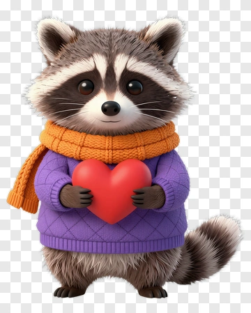 Cute Raccoon Holding A Heart PNG