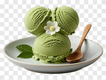 Matcha Ice Cream With Flower And Leaf PNG