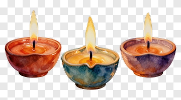 Three Diya Candles In Watercolor PNG