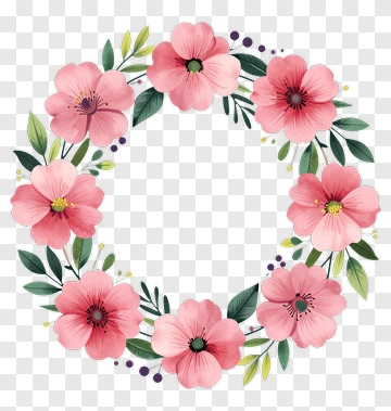 Pink Flower Wreath With Green Leaves PNG