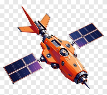 Orange Satellite With Solar Panels PNG