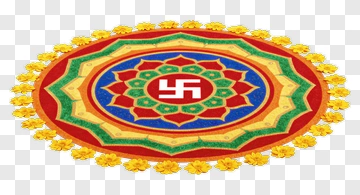 Colorful Rangoli With Swastika And Flower Pattern PNG