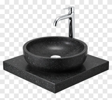 Black Stone Sink With Chrome Faucet PNG
