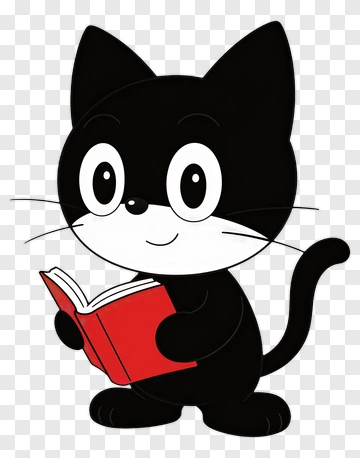 Black Cat Reading A Red Book PNG