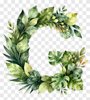 Green Leaf Wreath With Monstera And Orange Berries PNG