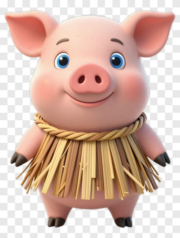 Cute Cartoon Pig Wearing Grass Skirt PNG