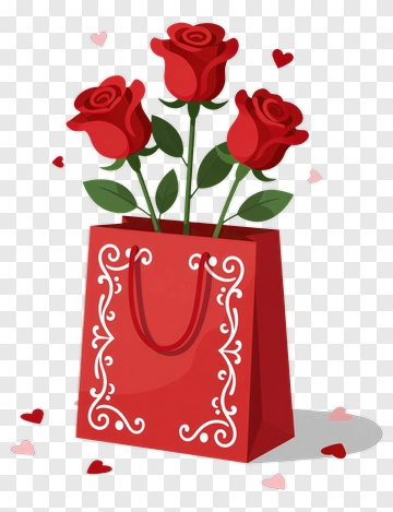Red Roses In Gift Bag PNG
