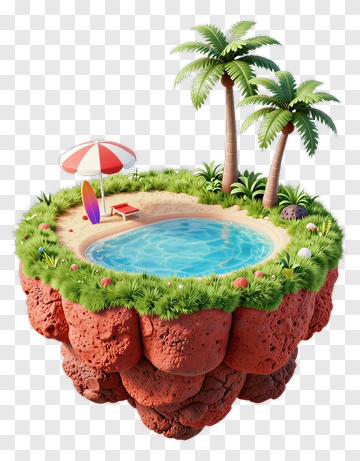Floating Island With Pool And Palm Trees PNG