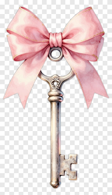 Silver Key With Pink Bow PNG