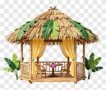 Thatched Gazebo With Tropical Decor PNG