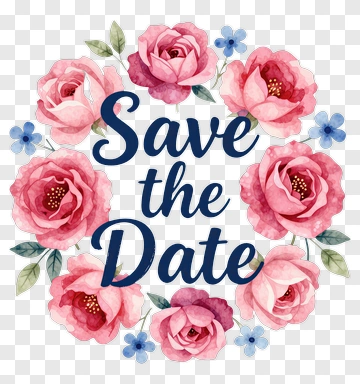 Save The Date With Pink Roses PNG