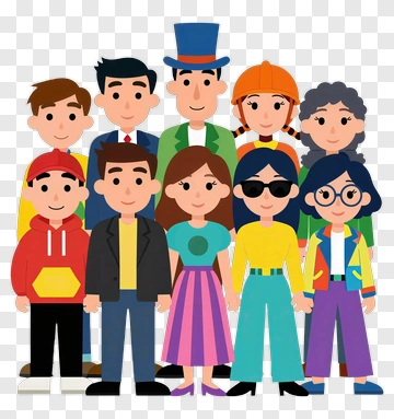Group Of Cartoon Friends Smiling Together PNG