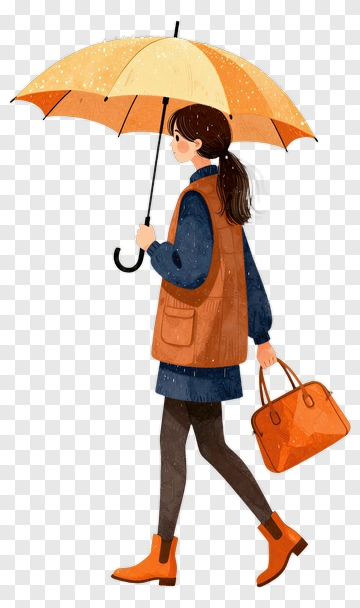 Woman Walking With Umbrella PNG