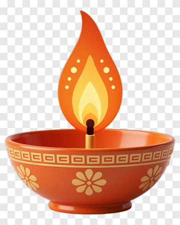 Orange Diya With Flame PNG