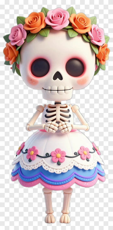 Catrina Skeleton Doll With Flower Crown PNG