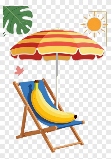 Beach Chair With Banana Under Umbrella PNG