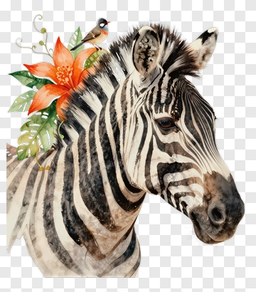 Zebra With Bird And Flower PNG
