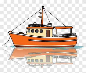 Orange Fishing Boat On Water PNG