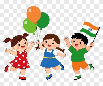 Children Holding Balloons And Flag PNG