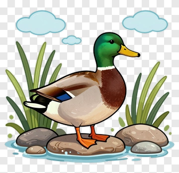 Cartoon Duck By Water PNG