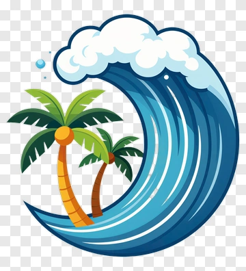 Ocean Wave With Palm Trees PNG