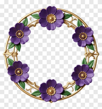 Purple Flower Frame With Gold Accents PNG