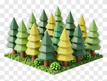 3D Forest Of Pine Trees In Green And Yellow PNG