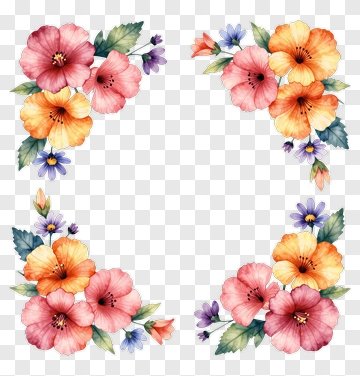 Watercolor Floral Corner Design PNG