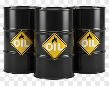 Three Black Oil Barrels With Warning Labels PNG