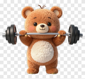 Cute Bear Lifting Barbell PNG