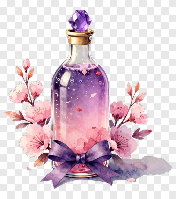 Purple Bottle With Cherry Blossoms PNG