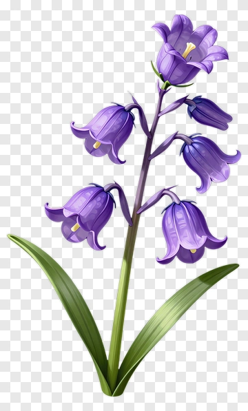 Bluebell Flower With Green Leaves PNG