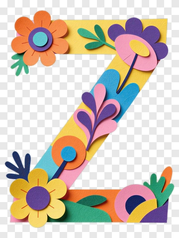 Colorful Letter Z With Flower Decorations PNG