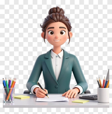 Cartoon Woman Writing At Desk PNG
