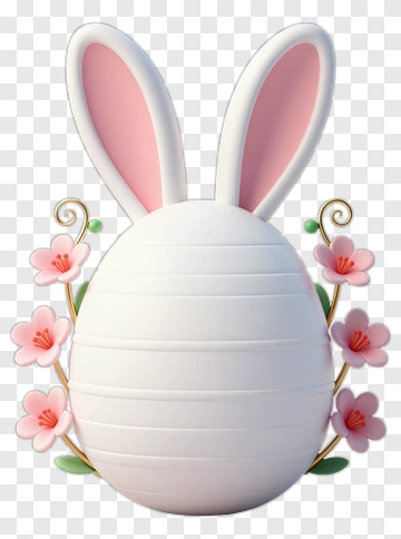 Easter Egg With Rabbit Ears And Cherry Blossoms PNG