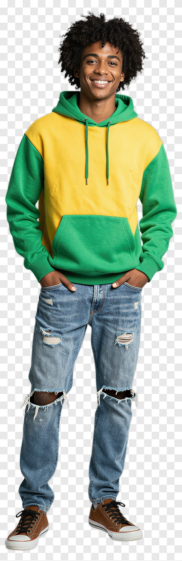 Young Man In Colorful Hoodie PNG