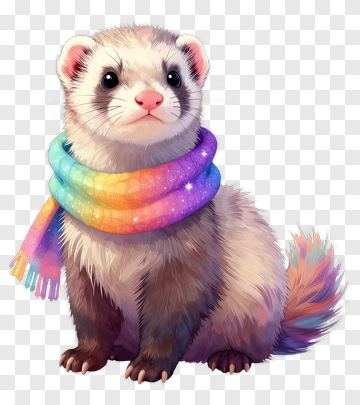 Ferret Wearing Rainbow Scarf PNG