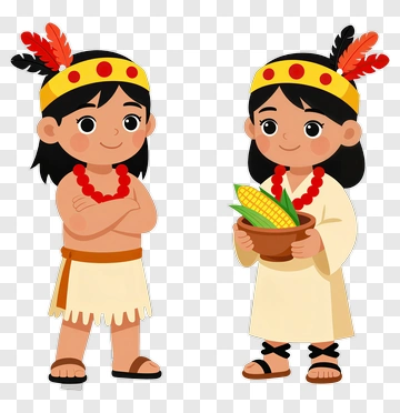 Two Indigenous Children With Corn PNG