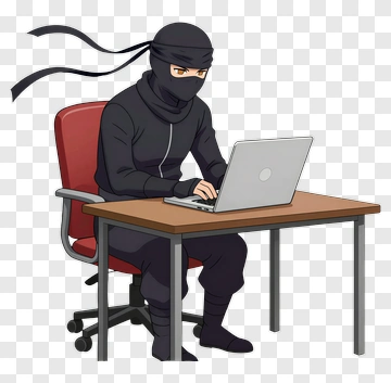 Ninja Working On Laptop PNG