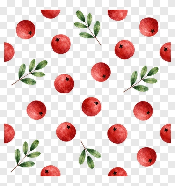 Watercolor Cranberry And Leaf Pattern PNG