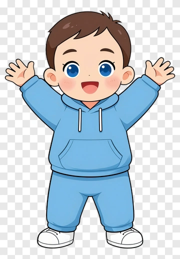 Happy Cartoon Boy In Blue Hoodie PNG