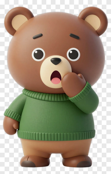 Surprised Bear Toy In Green Sweater PNG